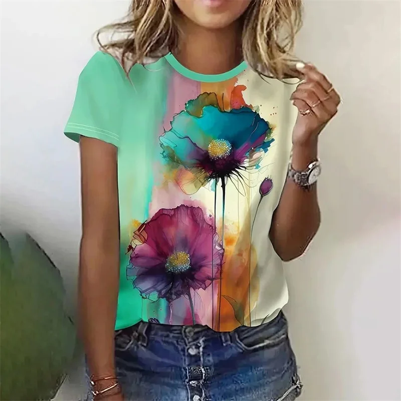 New Harajuku 3D Flower Butterflies Printing T Shirt Floral Graphic T-shirts Women Fashion Short Sleeves Girl Clothing Tee Shirts