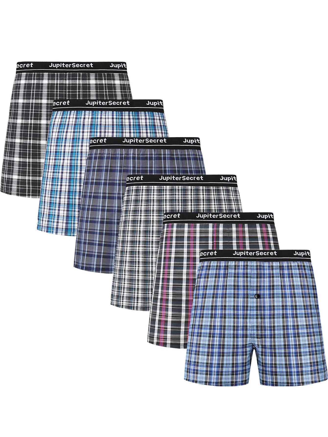 JupiterSecret 6 Pcs Men\'s Woven Boxer Shorts, Elastic Waistband Random Color