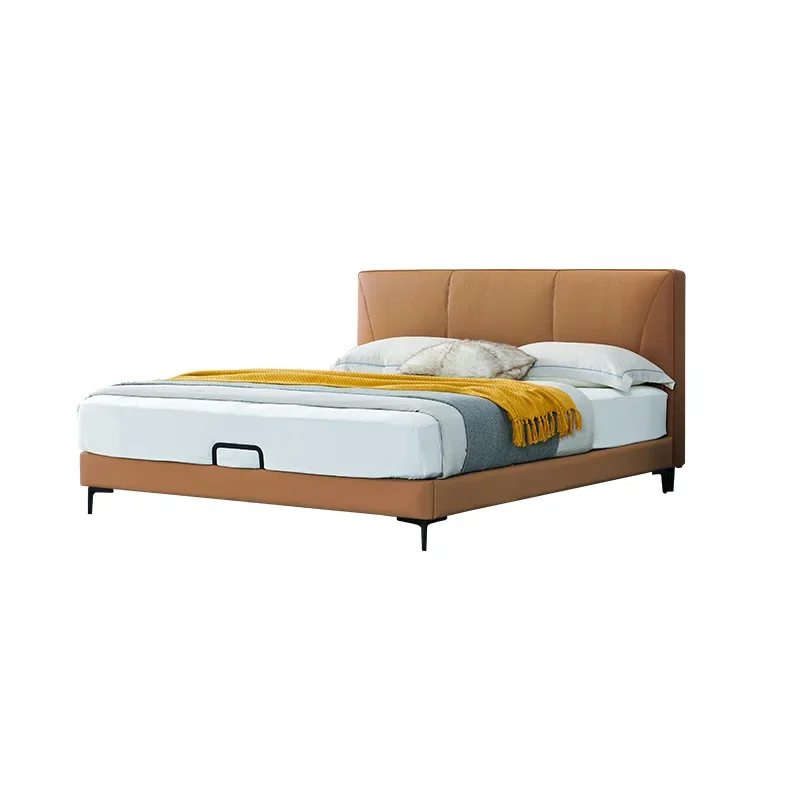 

First layer cowhide leather bed cream wind Internet celebrity furniture small apartment double