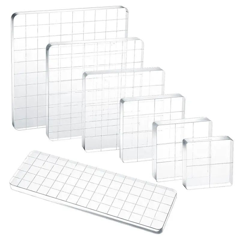 AB33-7 Blocs de tampons en acrylique transparents, ensemble d'outils de tamponnage de différentes tailles avec lignes de grille pour scrapbooking, artisanat et cartes