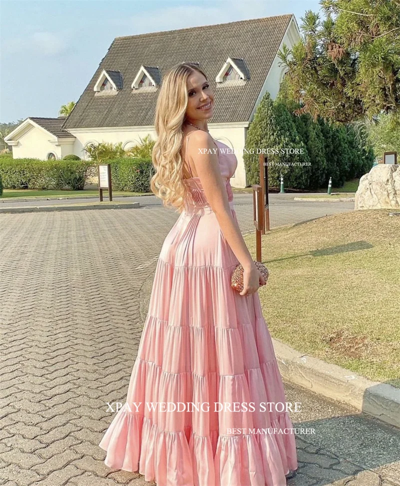 XPAY-vestido de seda rosa, cintas, saia em camadas, vestidos longos, festa de casamento, praia, ocasião formal