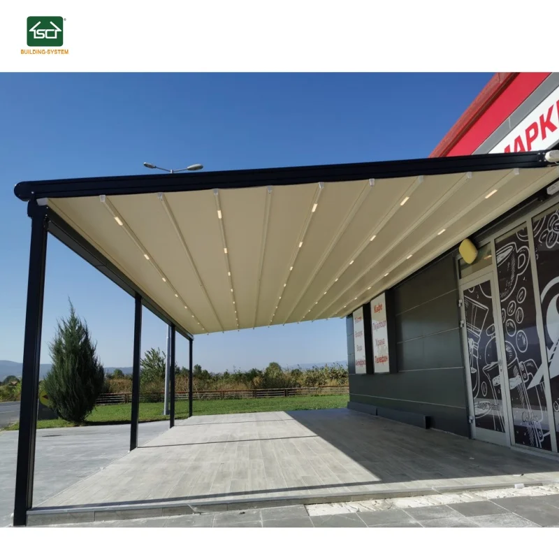 Retractable PVC Awning, Aluminium Alloy 6063 Folding Sunshade Roof, Waterproof Garden Patio Shade, Heavy Duty Roof System