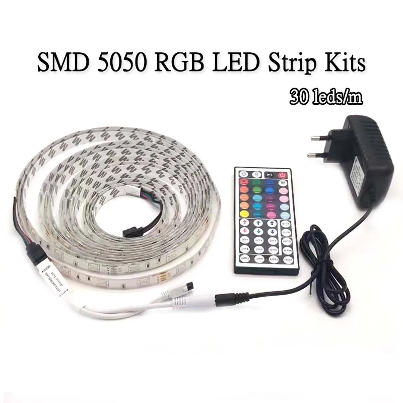 2m 3m 5m SMD 5050 RGB LED Strip Light Kits IR Controller With Power Waterproof Lighting Lamp Ribbon For Bedroom Garden Decration