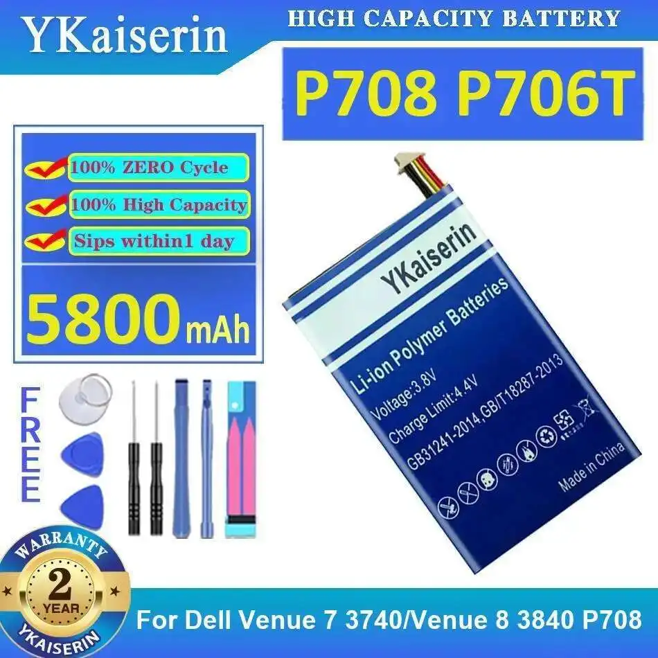 

Tablet Battery 5800Mah For Dell Venue 7 3740 8 3840 P708 P706T Reliable Replacement Long-Lasting Performance