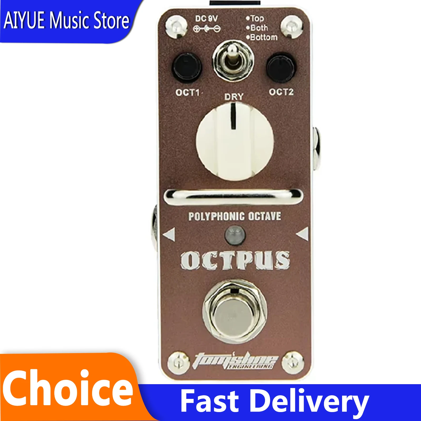 Pedal de Efectos para Guitarra Aroma AOS-3 Octpus, Octava Polifónica Mini, Pedal Individual para Guitarra Eléctrica, True Bypass, Accesorios para Guitarra