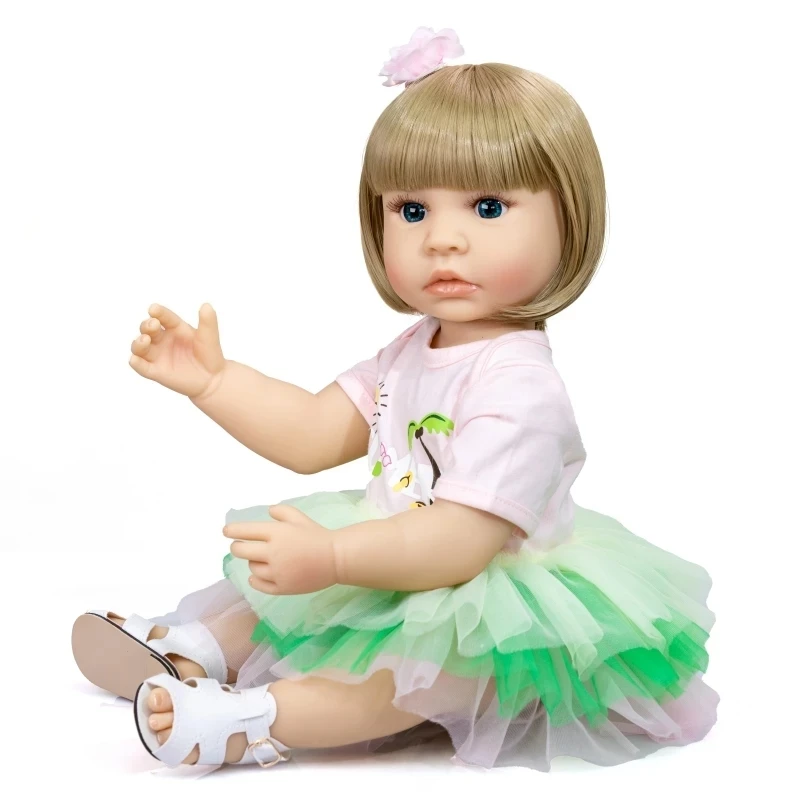 

Кукла Bebes, 55 см, светлые волосы, оригинальная силиконовая кукла на все тело, мягкая кукла-Реборн, детская игрушка, водонепроницаемая кукла для ванной