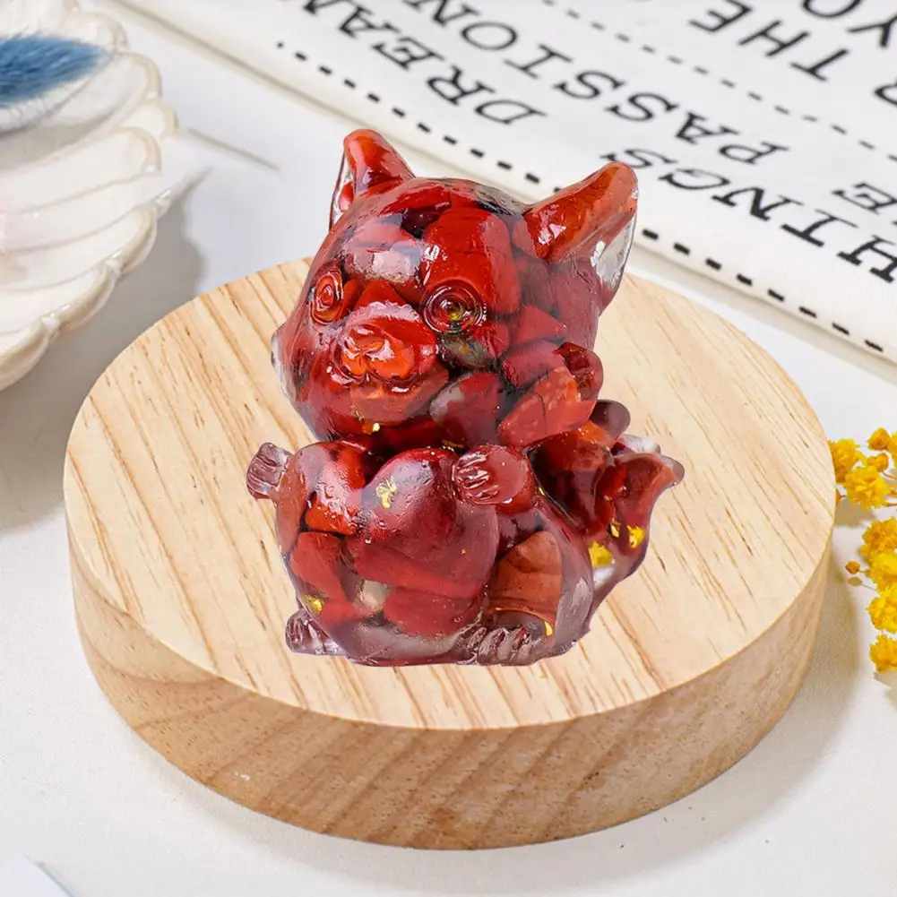 Nine-tailed Fox Statue Hand-carved Natural Stone Nine-tailed Fox Figurine with Colorful Faux Love Heart Positive for Desktop