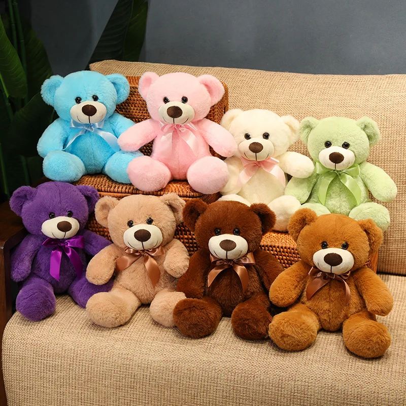 

35cm Lovely Cartoon Colorful Teddy Bear Wearing Bow Plush Toys Stuffed Plush Animals Cute Bear Doll Birthday Gift For Kids