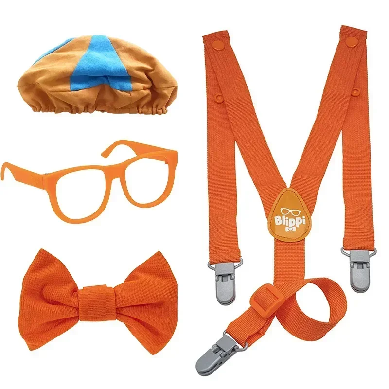 Heißes Kostüm Cosplay Zubehör Spielzeug Orange Fliege Hosenträger Hüte und Brille Aufkleber Rollenspiel Set Kinder Spielzeug Geschenke