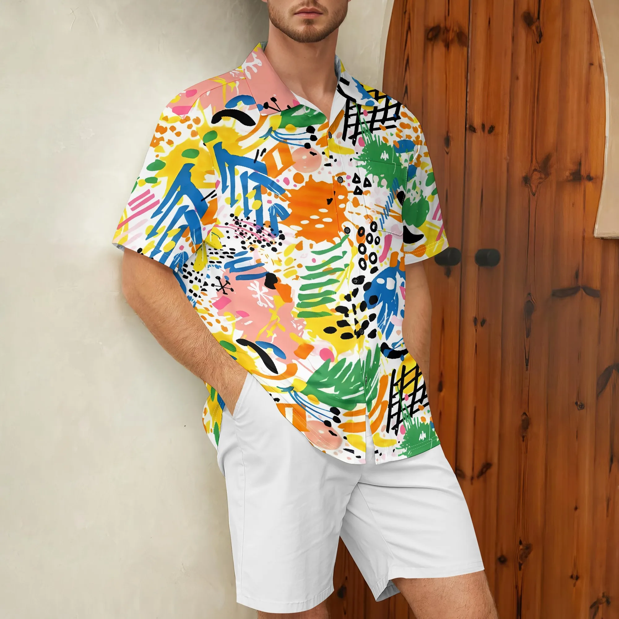 

YEAE Abstract Art Print Shirt for Men Summer Casual Short Sleeve Top