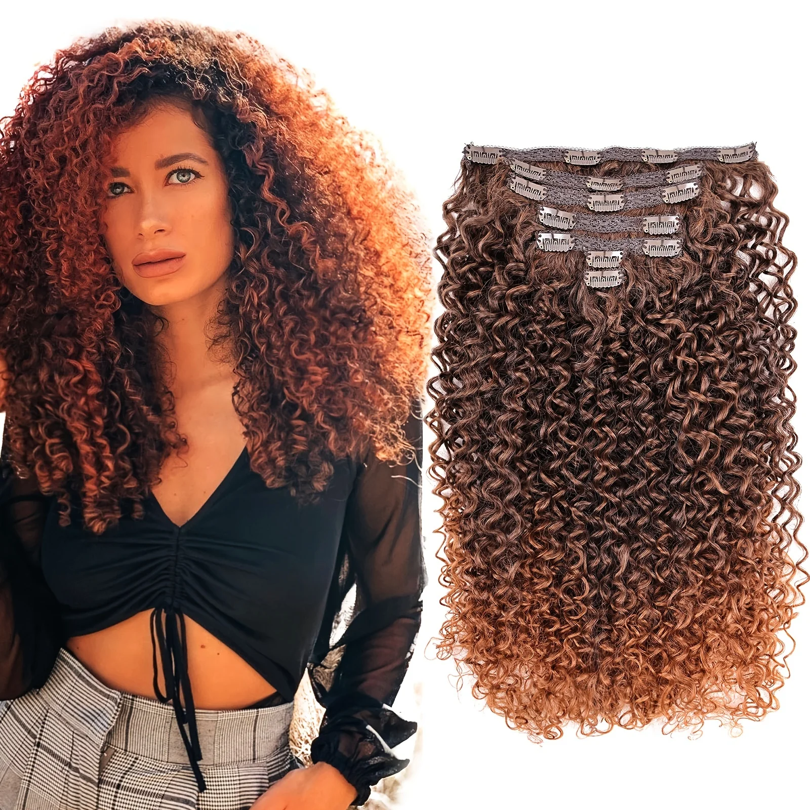 7pcs 20 Inch Kinky Curly Clip In Hair Extension Full Head Synthetic Clip Jerry Curly Hair Extensions For Women Hair Accessories