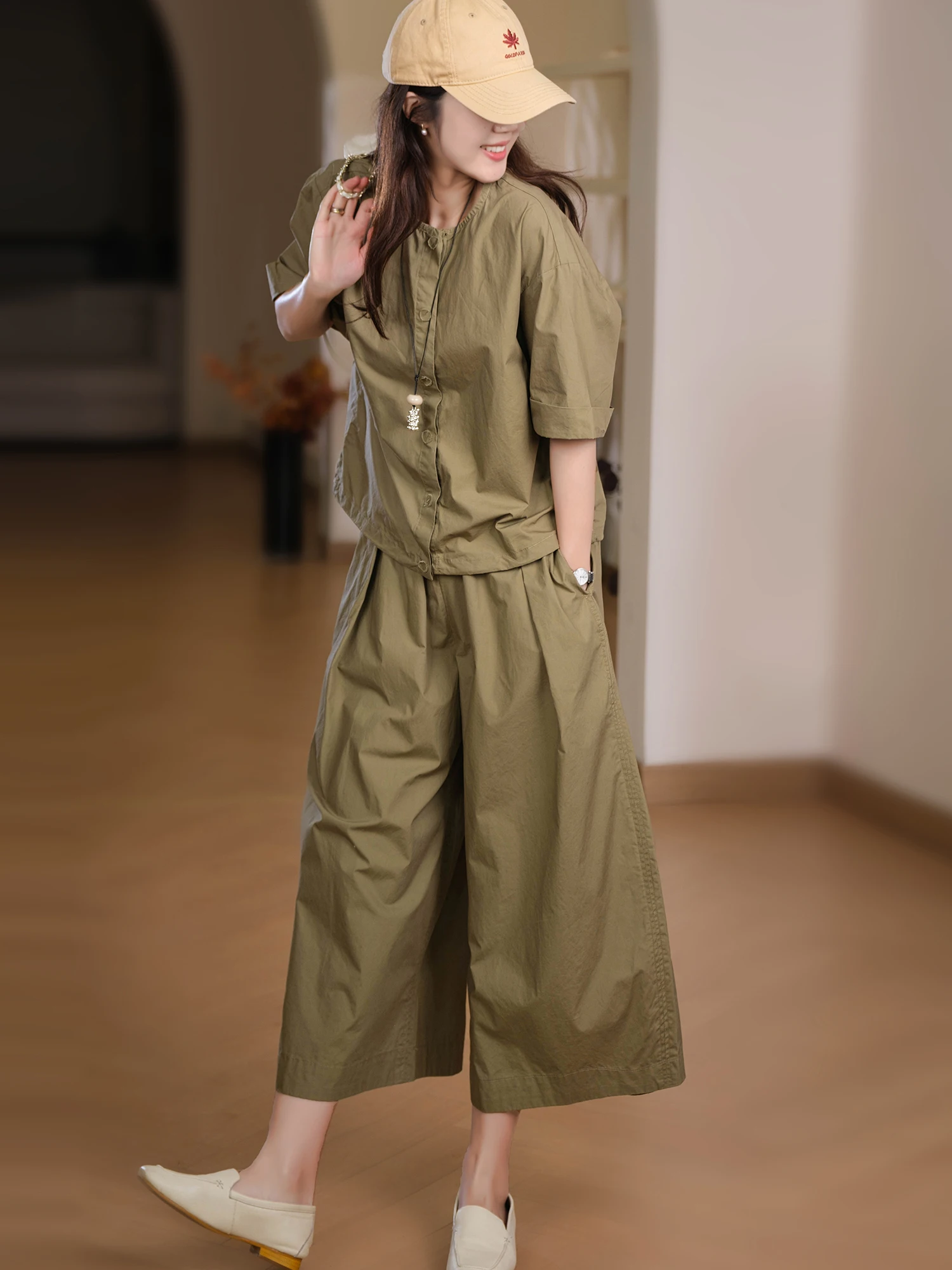 

Хлопковая женская рубашка свободного кроя с круглым вырезом, на пуговицах, с коротким рукавом, на завязках, тонкая, весна-лето, 18 предметов в комплекте