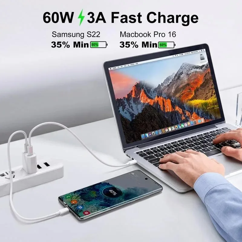 1/2/3PCS Double Head Type C Cable PD 60W Fast Charging Usb C Cable Dual Typec Charger Cable for Huawei Xiaomi Samsung Switch