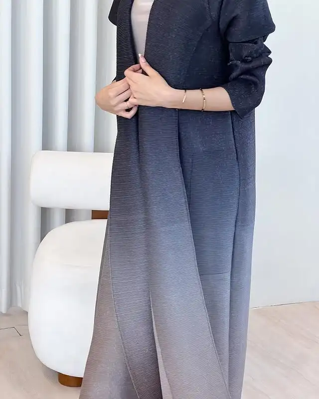 Miyake Pleated 2025 Spring New Women's Robe Coat Fashion Gradual Starry Sky Print Long Sleeve Extended Windbreaker Trench Coat