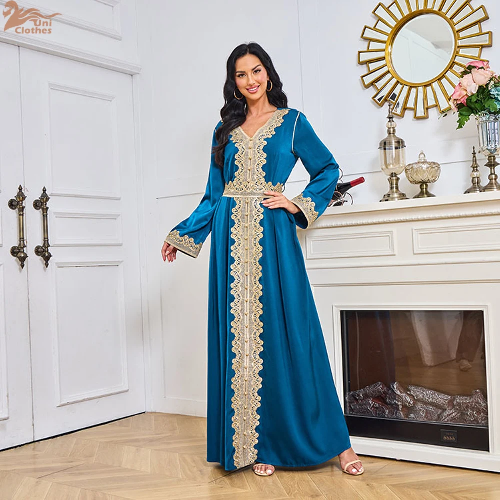 

Jalabiya Moroccan Kaftan Long Dress Women Embroidered Eid Muslim Party Dresses Dubai Abayas Ramadan Caftan Elegant Vestidos