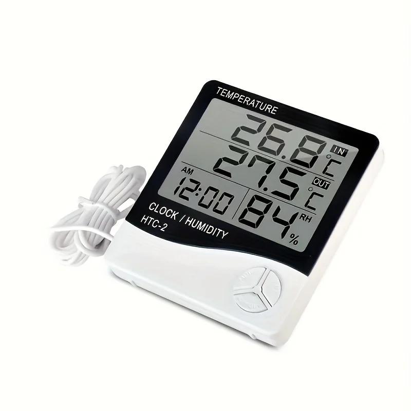 1pc HTC-2 Smart Electric Digital Hygrometer Thermometer - Weather Station Clocks Outdoor - LCD Electronic Humidity Meter