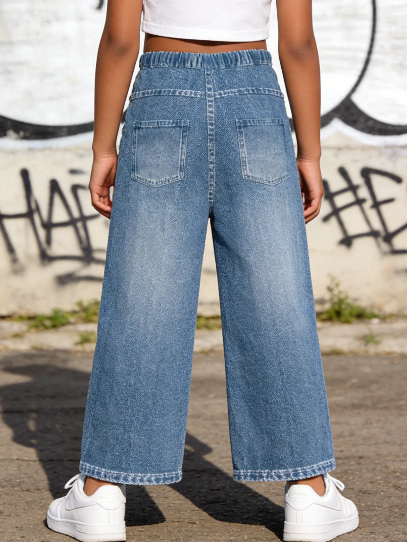 2026 children's ripped K letter light blue imitation jeans