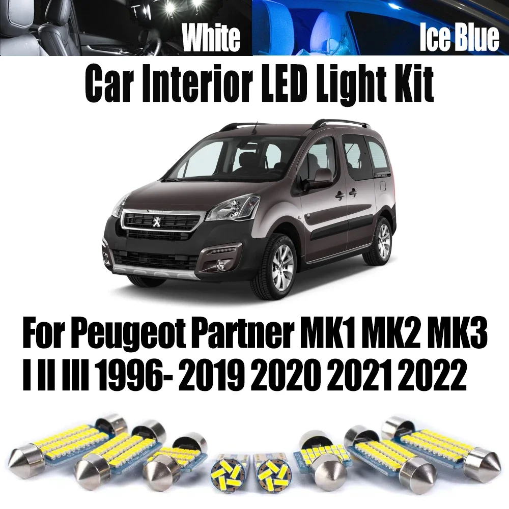 

Для Peugeot Partner MK1 MK2 MK3 I II III 1996-2019 2020 2021 2022 Автомобильные лампы для чтения Canbus Светодиодный комплект внутреннего освещения багажника с куполом в багажнике