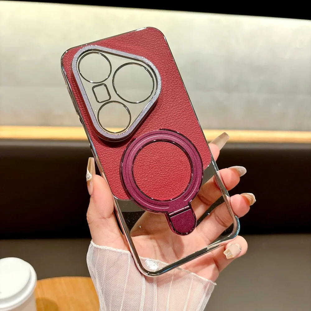 Luxury Glitter Electroplating Flash Powder Splicing Leather Phone Case For Huawei Pura 80 Ultra Pro Plus Pura80 Cover
