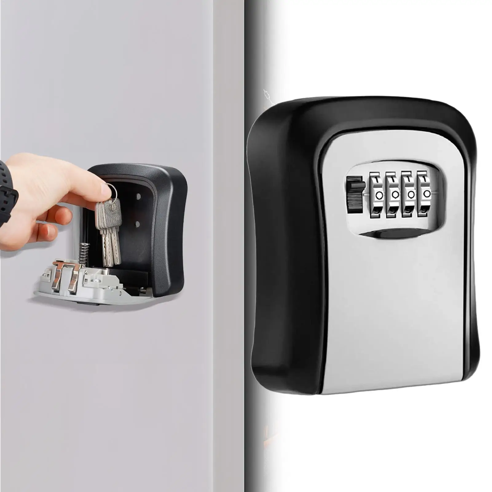 Wall Mounted Key Lock Box Home Decorative 4-Digit Combination Security Key Hider ABS Resettable Code Safe Lock Box