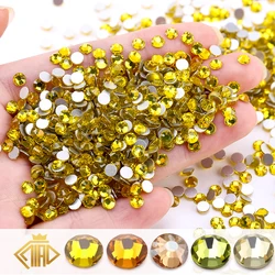 Glitter cristallo Strass Non Hotfix SS6-SS30 giallo FlatBack Strass Strass cucito tessuto indumento Nail Art decorazioni