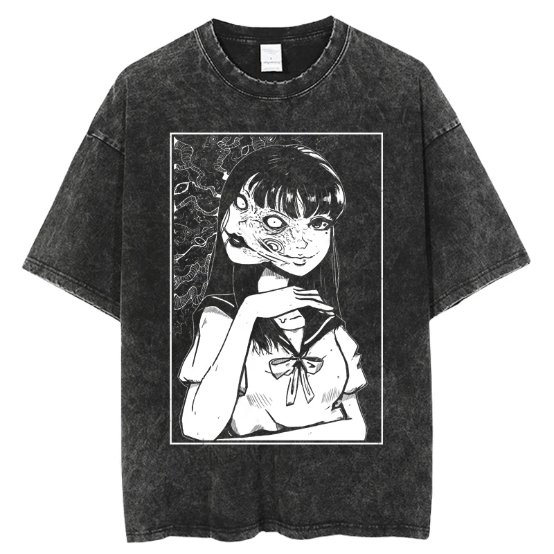 

Summer T-shirts Junji Ito Horror Men T Shirt Short Sleeve Tshirt Harajuku Casual Men's Clothing Streetwear Top Anime T-shirts