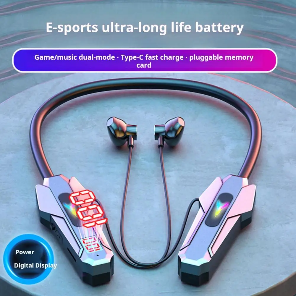 Игровые наушники, совместимые с Bluetooth, беспроводные наушники с шейным ободом, наушники с Rgb стабильной низкой задержкой, водонепроницаемые