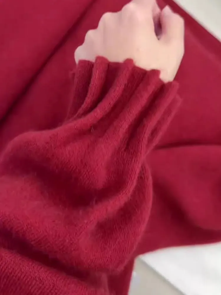 Sli Cisas Aosphere Suéter Camere Vermelho de Ano Novo Longo Sve Feminino de Malha Versátil Ele Commute Coreano S...