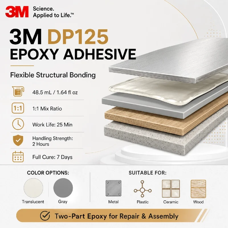 Original 3M DP125 Scotch-Weld Epoxy Adhesive 50ML Translucent Gray 1:1 Flexible Structural Glue for Metal Plastic