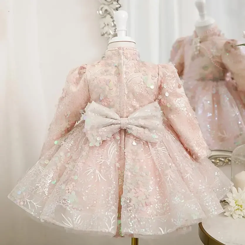 Children\'s Party Ball Gown Pearls Sequins Design Kids Wedding Birthday Baptism Prom Princess Tutu Dress For Eid A2081