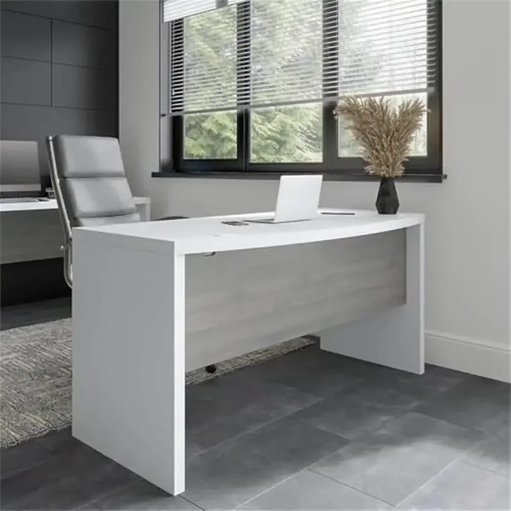 Mesa de escritório frontal eco bow de 60 ", branco puro/cinza moderno, design moderno e elegante, gerenciamento de fios, fácil montagem, certificação ANSI/BIFMA