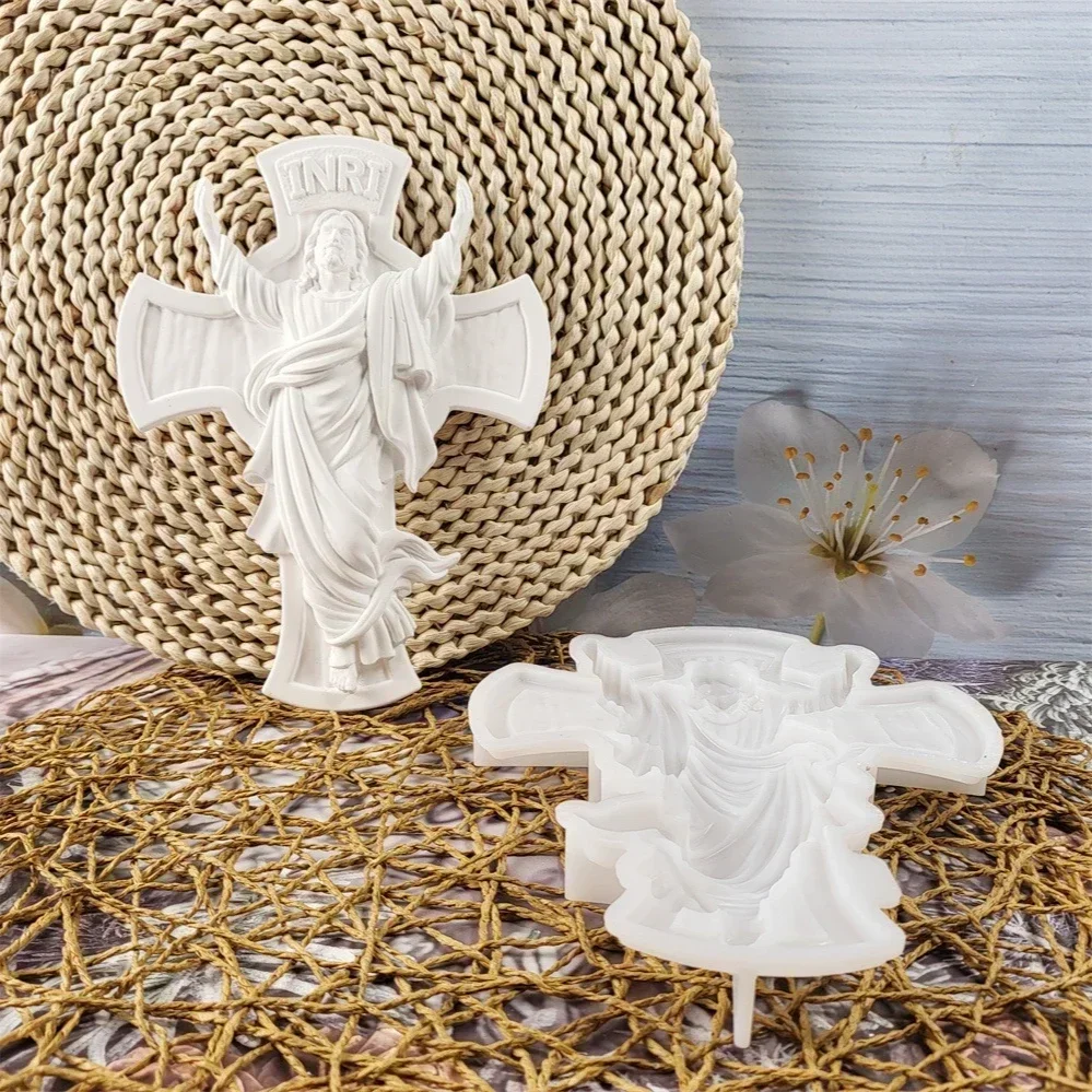 Cross Jesus Gypsum Silicone Molds DIY Home Wall Hanging Decoration Ornament Cement Concrete Mould Craft Art Ornament Resin Mold