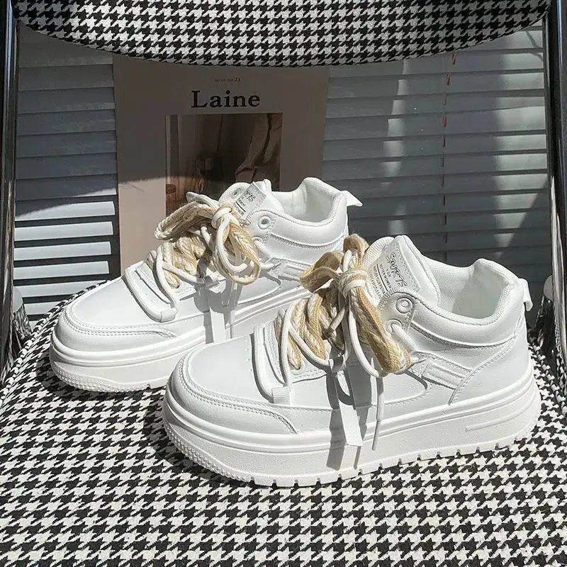 SHANPA White Casual Sneaker College Style Lace Up Breathable Lady Shoes Solid Color Simplicity Versatile Shoes Women Sneakers