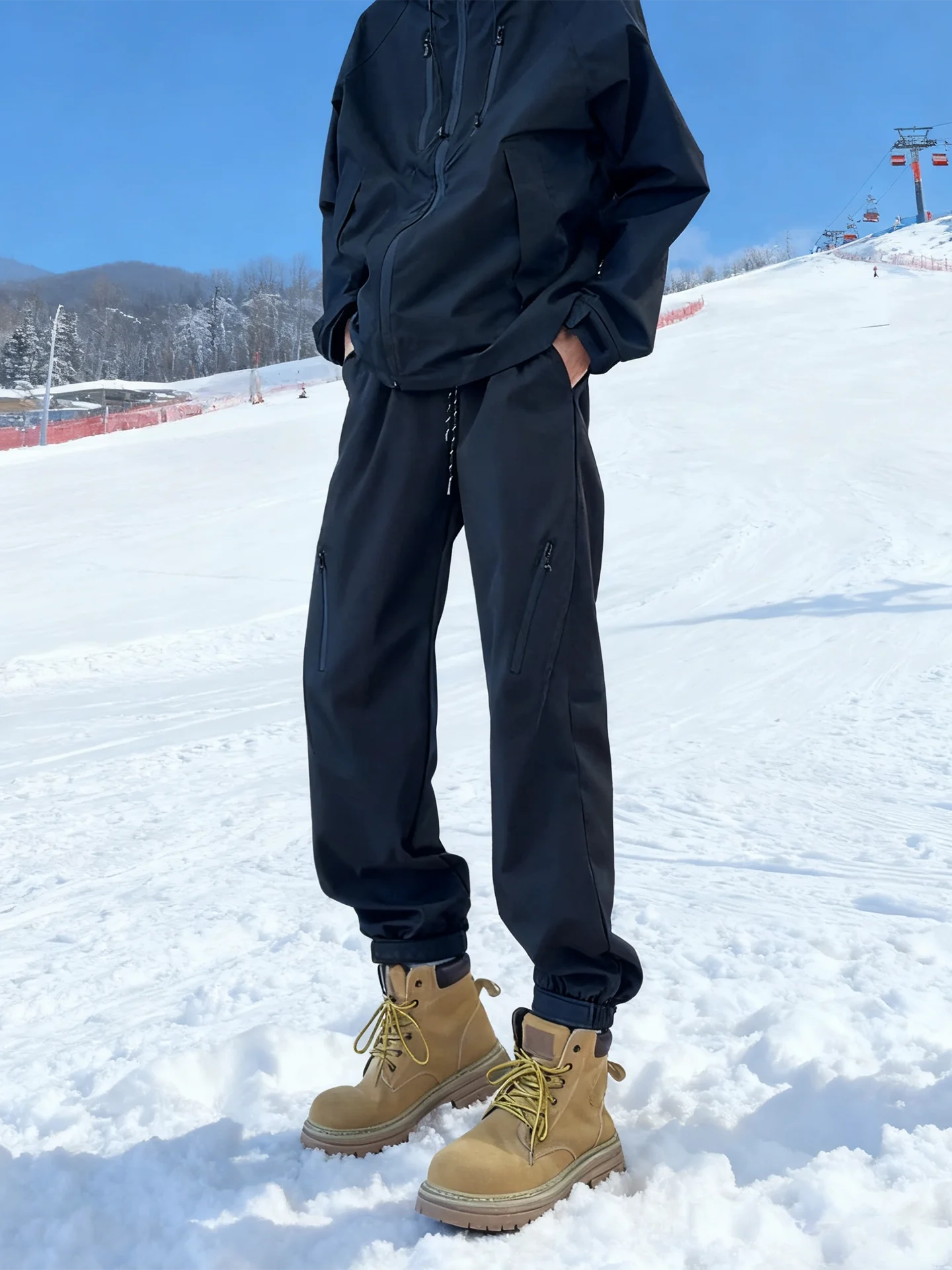 

Thiened Fce Snowboard Pants Men's Casual Trousers with Dstring Winter Warm Hiking Mountain Climbing Trousers Bla ...