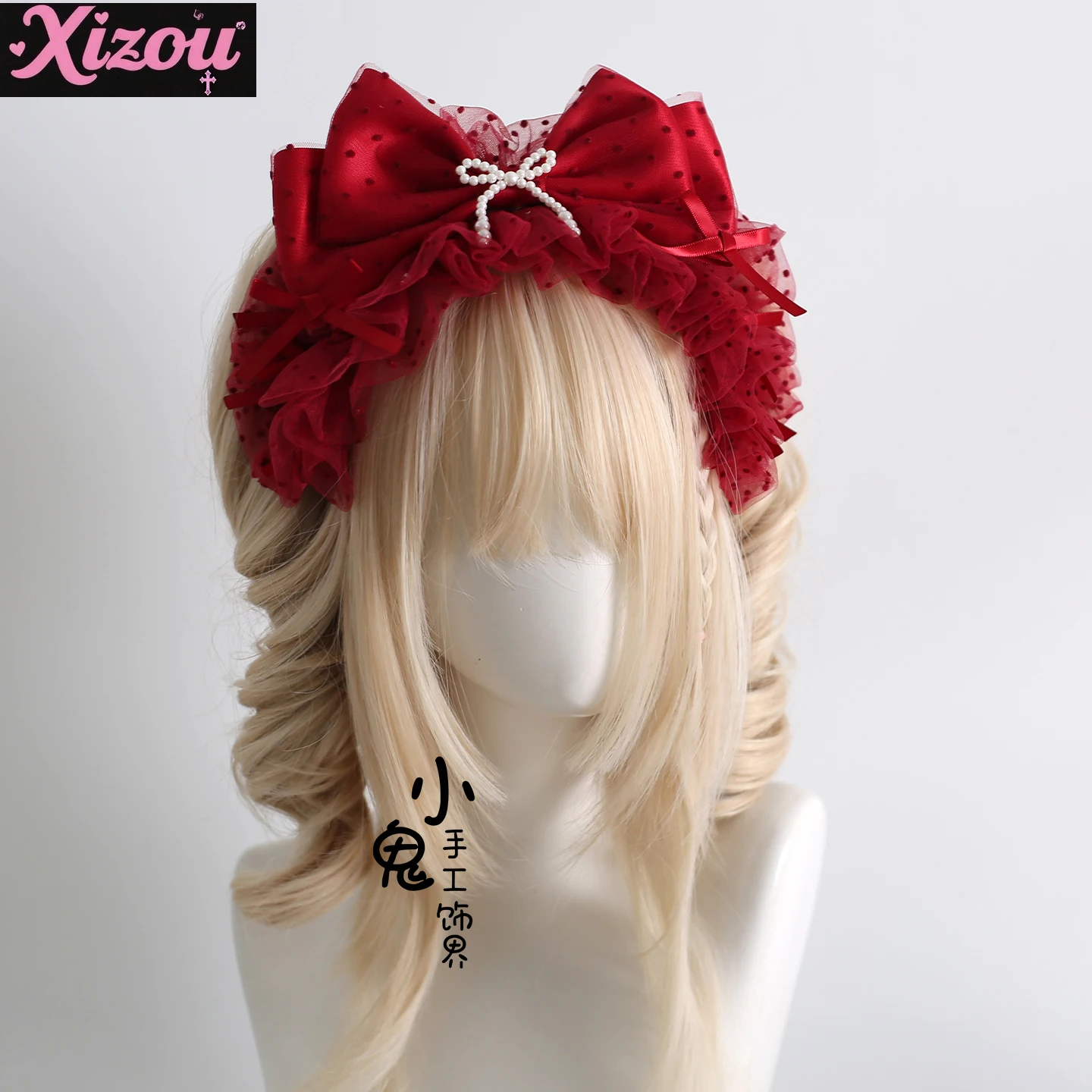 

Оригинальная темно-красная лента в стиле Лолиты, клубничная кукла, цилиндр, повязка на голову, повязка на голову с рукавами, клубничные рождественские аксессуары для волос для девочек