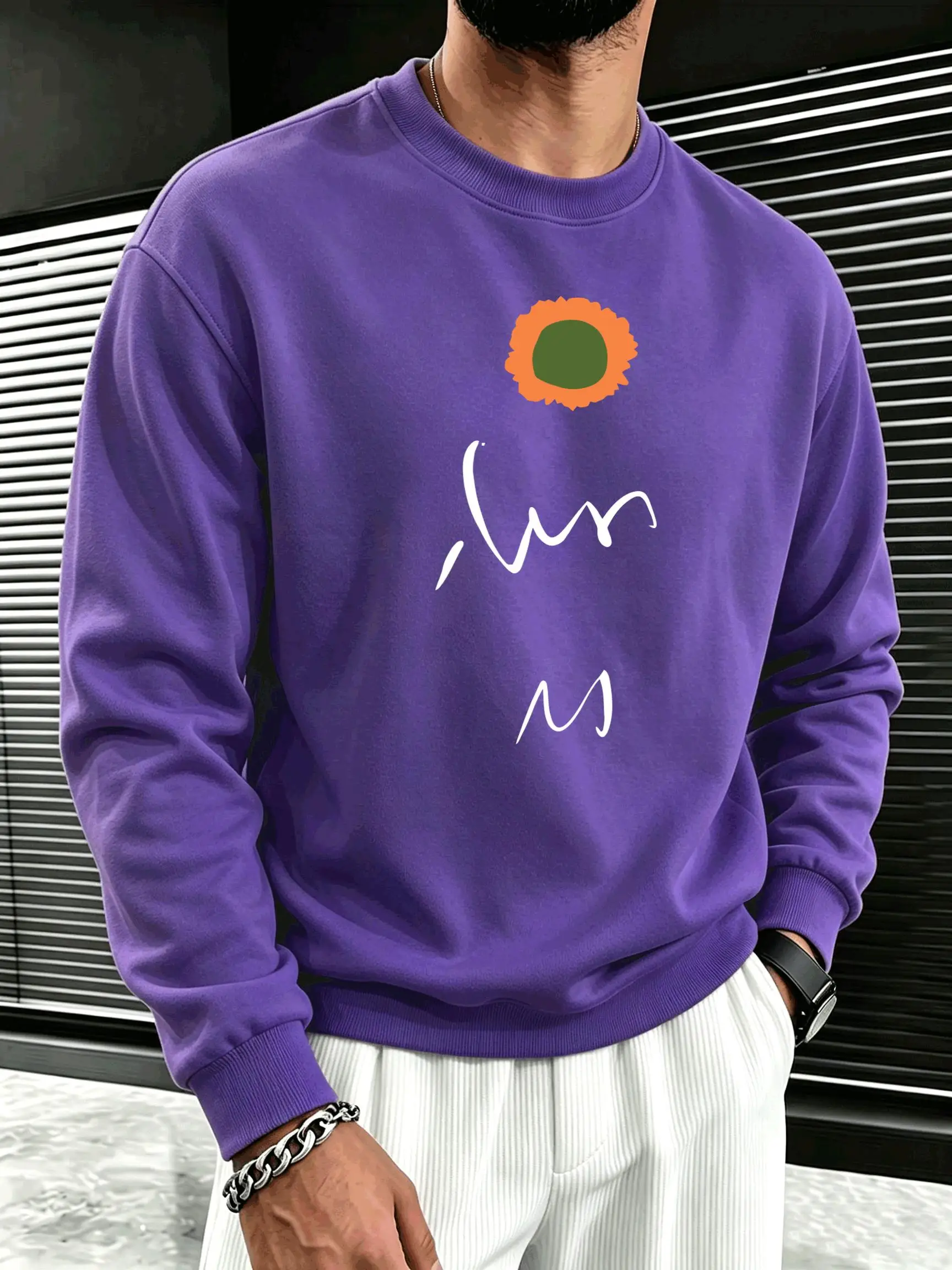 Sunflower Handwritten Script Printing Sweatshirt Men'S Y2K Running Pullovers Korean Casual Clothes Autumn Fleece Sportswear