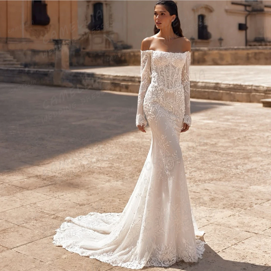 2026 Kant Applicaties Trouwjurken Zeemeermin Vrouwen Sexy Lange Mouw Bruidsjurken Sweep Trein Formele Vestidos De Novia Aangepaste