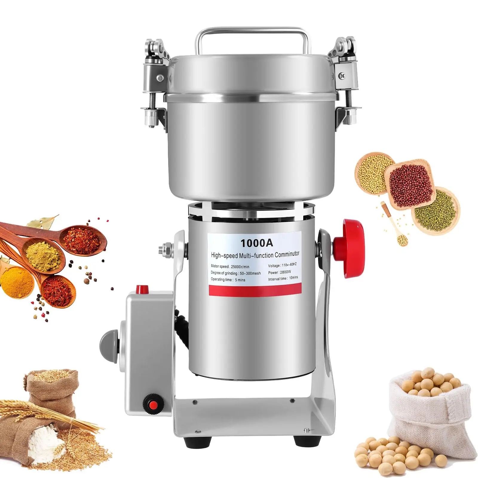 

1000g Electric Grain Grinder Spice Mill Superfine Powder Pulverizer 3600W High Efficiency Large Capacity Fine Grinding Machine