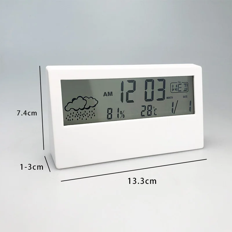 Multifunctional LCD Digital Alarm Clock Electronic Desk Clock With Temperature Humidity Meter White Light Home Desktop Decoratio