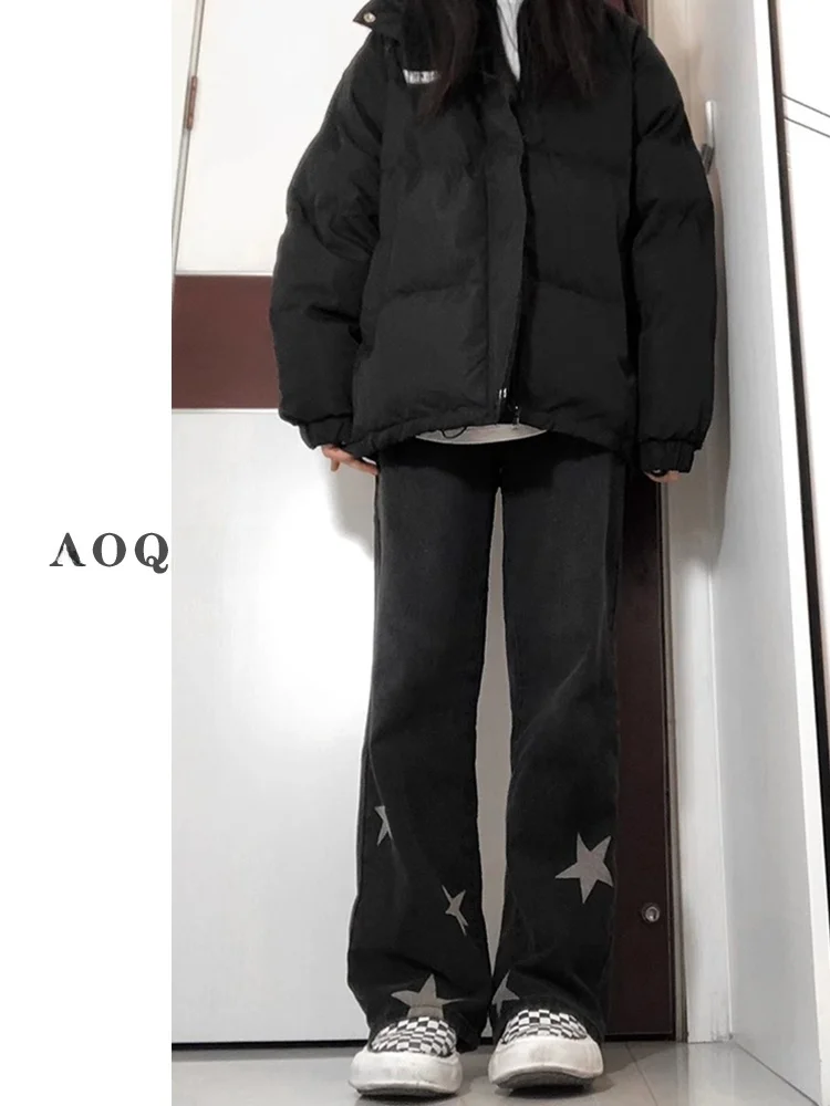 

Черные джинсовые джинсы с широкими штанинами, женские летние тонкие свободные брюки больших размеров для похудения, прямые свободные брюки American Stars High Street