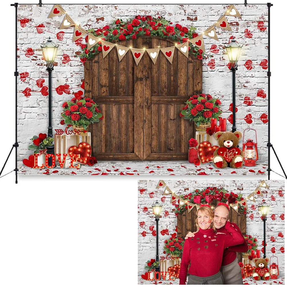 Walentynki Tło do fotografii 14 lutego Prezent Vintage Czerwona Róża Dekoracja ścienna Tło Kochanek Studio Portret Photocall