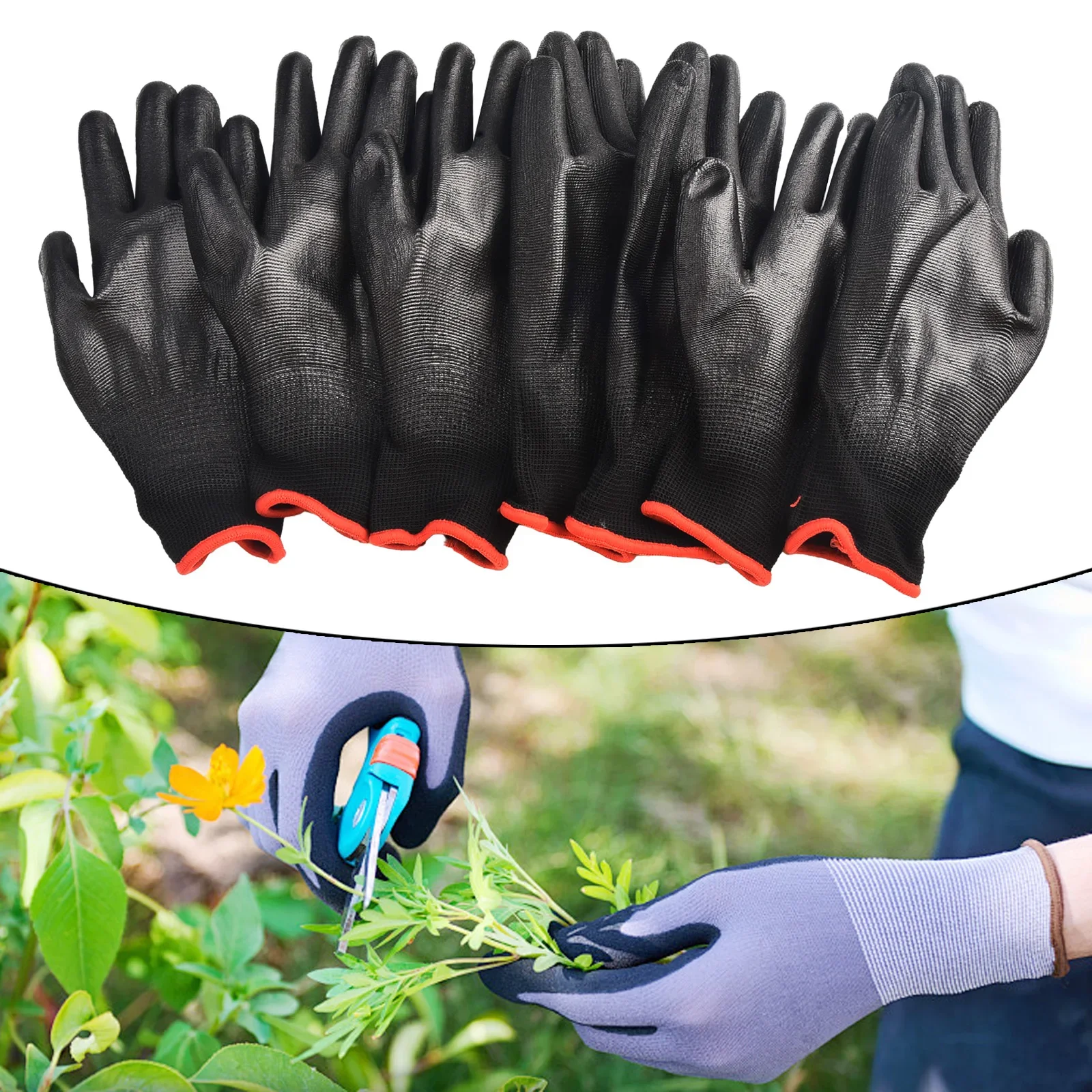 

12Pair Safety Coating Work Gloves Hand Protect PU Nylon Antiskid Dust-Proof Suitable For Automobile Construction And Maintenance