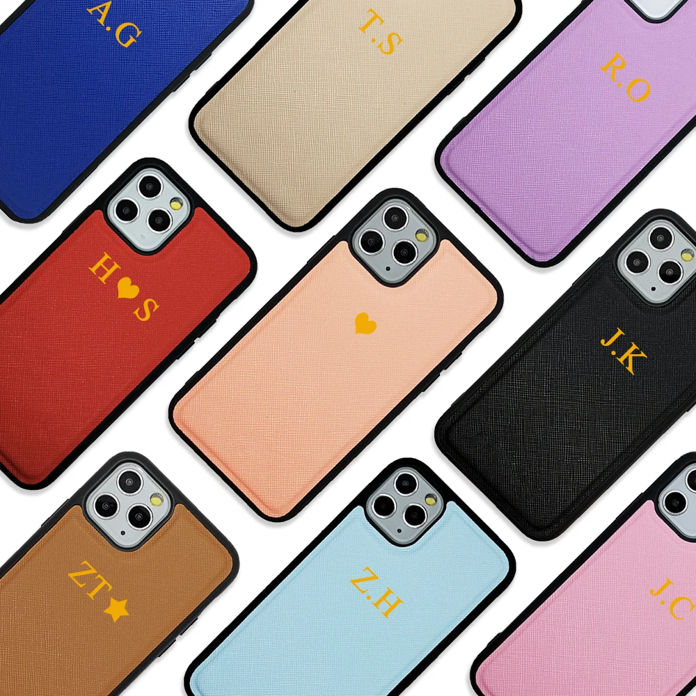 

Personalized Name & Initials Gold Foil Saffiano PU Leather Phone Case for iPhone 18 17 16 15 Pro Max