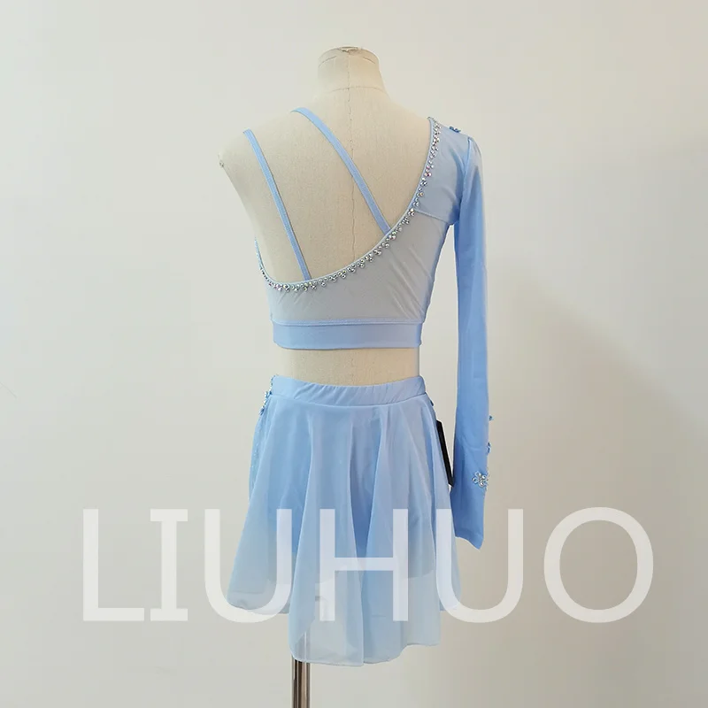 فستان رقص غنائي من LIUHUO للأداء، تنورة عمودية باللون الأزرق، قطعتين