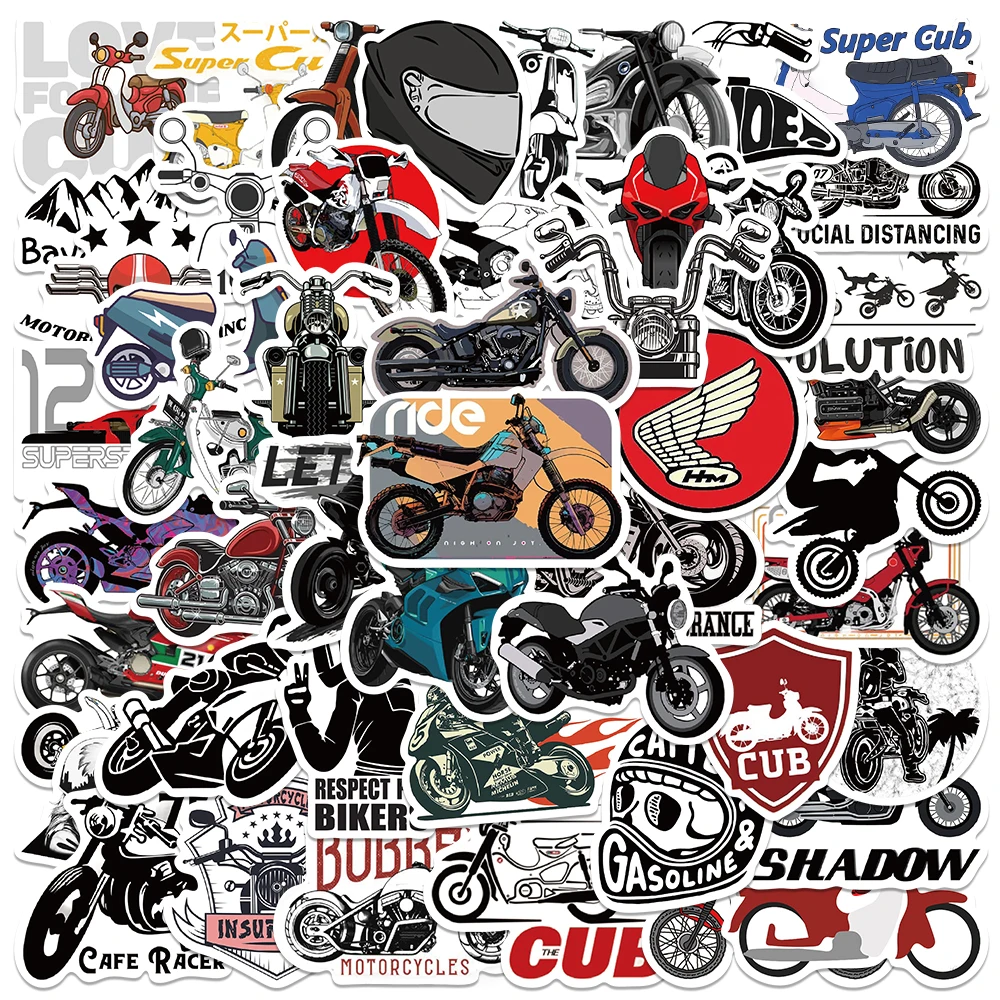 50 Stück Retro Motorrad Aufkleber für Fahrrad Auto Skateboard Helm Laptop Koffer Aufkleber Aufkleber – Detail 5