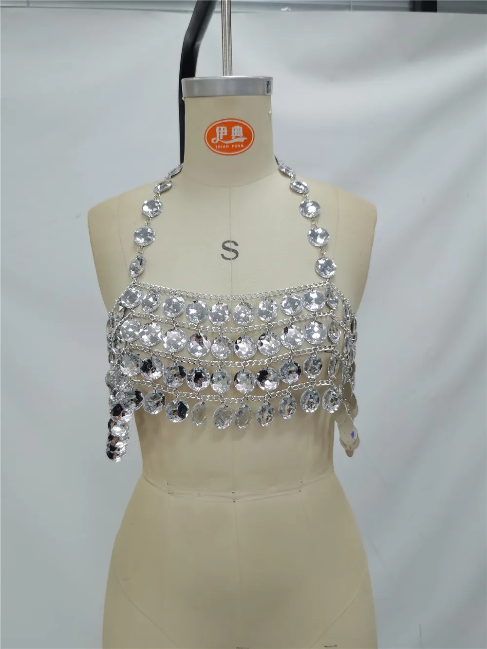 Acrylic Shiny Diamond Vest Music Festival Nightclub Spicy Girl Versatile Flash Diamond Top Hanging Neck Bead Chest Decoration