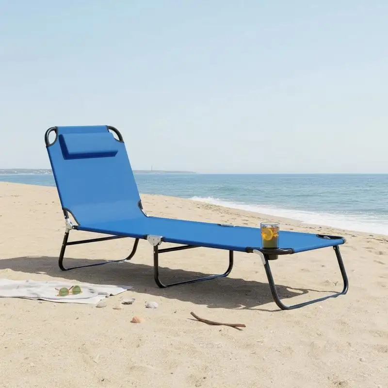 

Foldable Sun Lounger with 5-Position Adjustable Backrest, Outdoor Portable Recliner Chaise Lounge Chair with Breathable Mesh Fabric, Blue