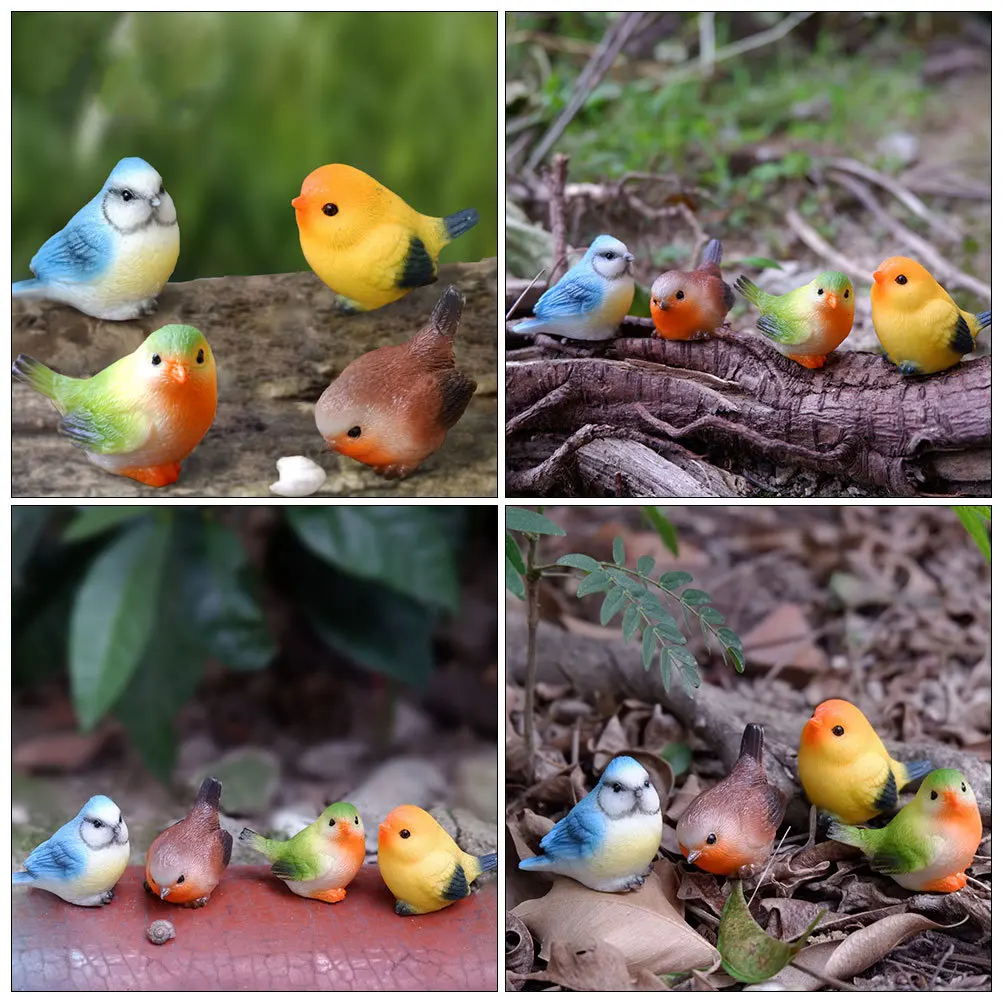 

4pcs Resin Decorative Bird Figurines Miniature Animal Ornaments For Garden Home Desk Decor Micro Landscape Accessories