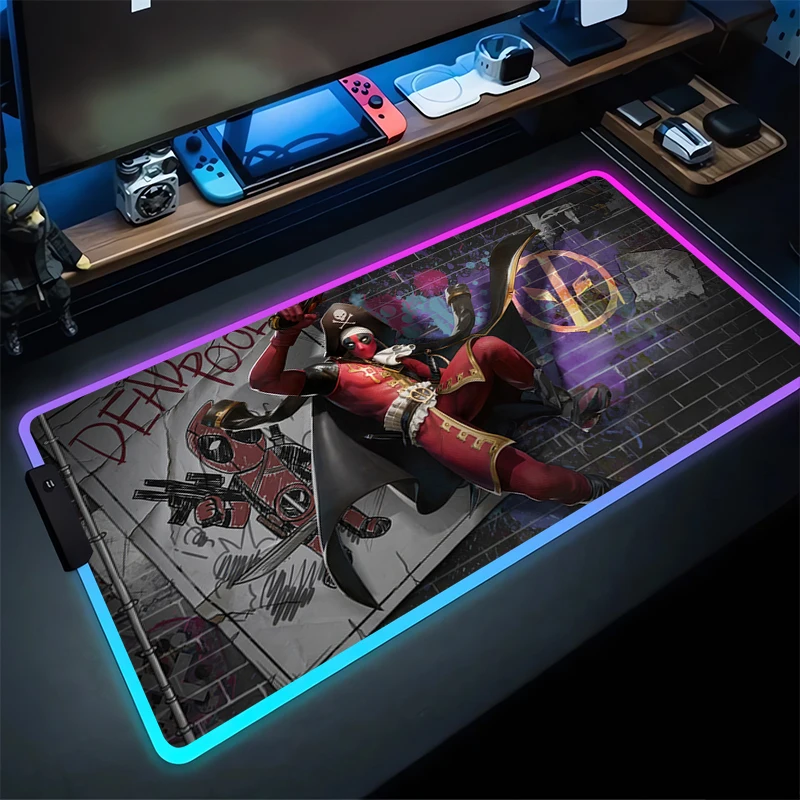 RGB Gaming Mouse Pad D-Deadpools Desk Mat HD Gamer Accessories Large LED Light MousePads PC Computer Carpet With Backlit cool