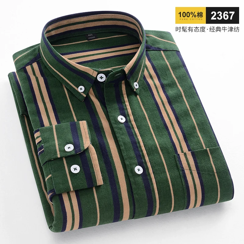 Nieuw In Shirt Mode Trends100 % Katoenen Shirts Met Lange Mouwen Voor Mannen Slim Fit Casual Effen Shirt Zacht Geruite Gestreepte Merkkleding